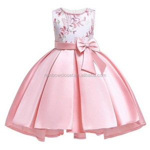 Girls Princess Dresses Pink Party Embroidered Flower Girl Dresses Children Sleeveless Birthday Dresses