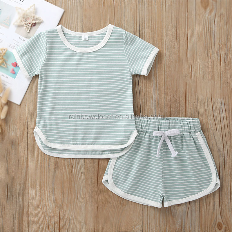 Toddle girls short sleeve pajamas sets kids summer striped cotton sleepwear children 2 piece set