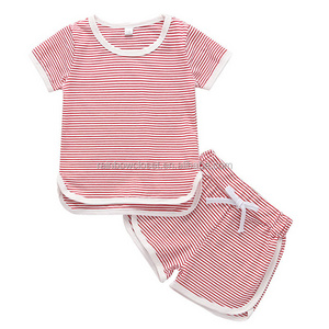 Toddle girls short sleeve pajamas sets kids summer striped cotton sleepwear children 2 piece set