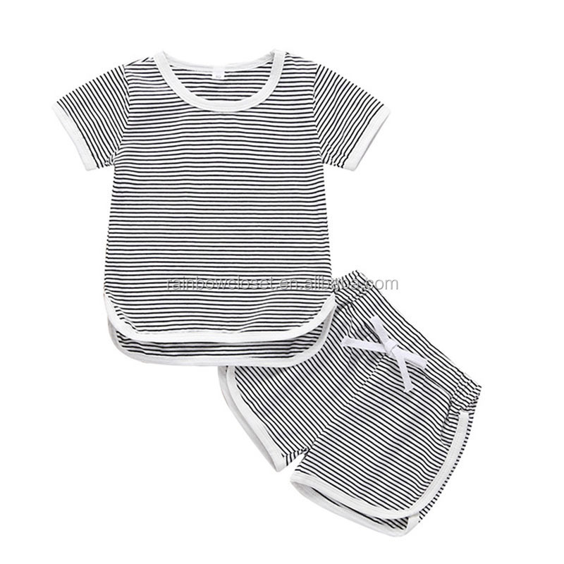 Toddle girls short sleeve pajamas sets kids summer striped cotton sleepwear children 2 piece set