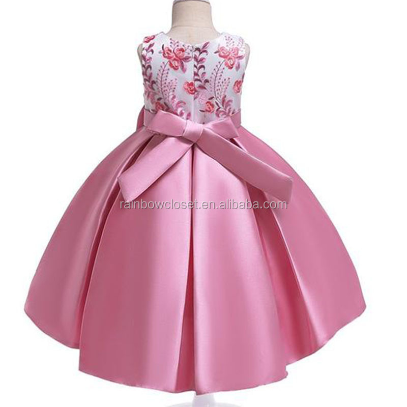 Girls Princess Dresses Pink Party Embroidered Flower Girl Dresses Children Sleeveless Birthday Dresses