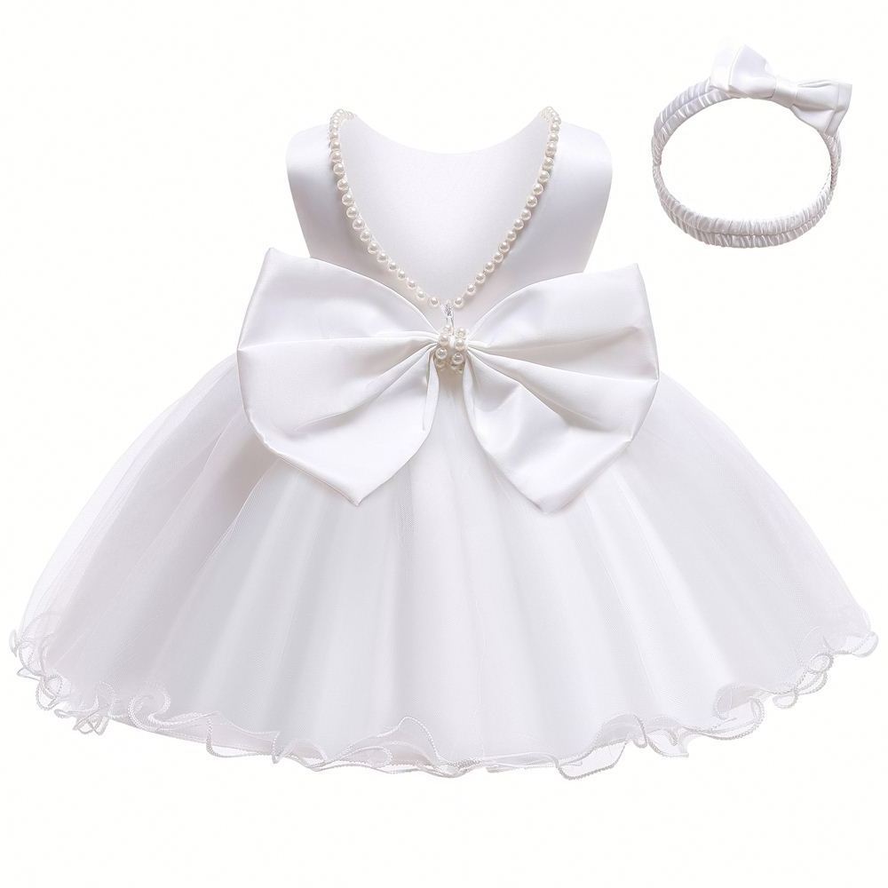 Baptism Bow Princess Dress Baby 1st Year Infant Dresses girl Toddler Baby Girls Birthday Party Dress