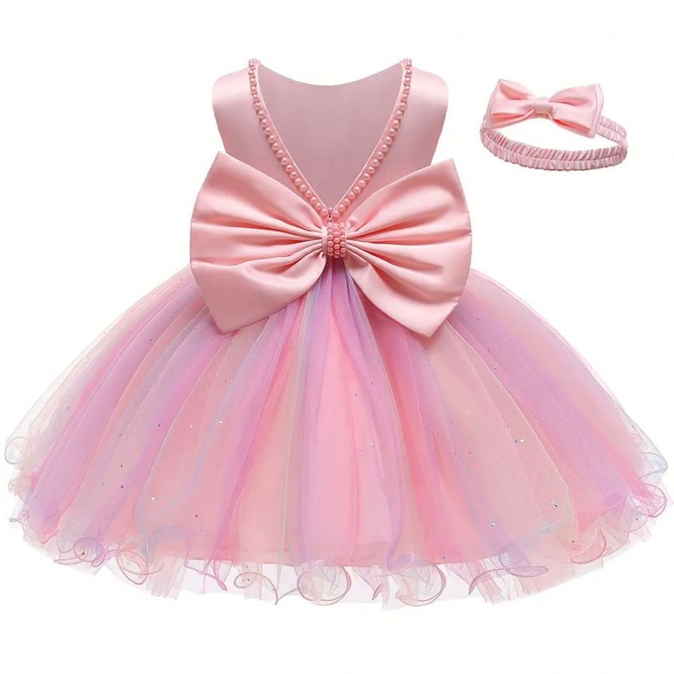 Baptism Bow Princess Dress Baby 1st Year Infant Dresses girl Toddler Baby Girls Birthday Party Dress