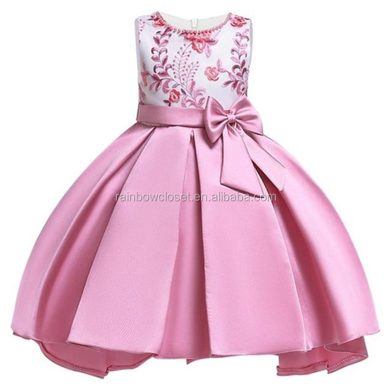 Girls Princess Dresses Pink Party Embroidered Flower Girl Dresses Children Sleeveless Birthday Dresses