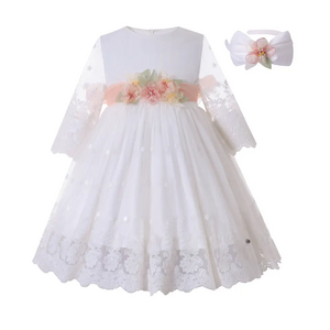 Summer Girls White Lace Tulle Wedding Party Prom Dresses for Kids Children Bridesmaid Family Matching Outfit