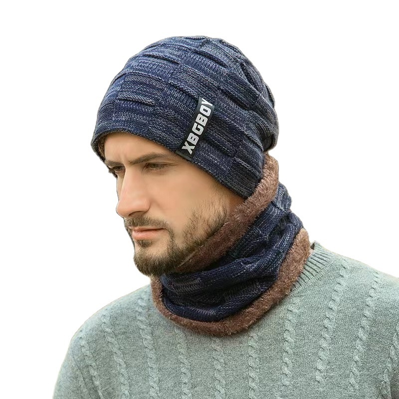 Winter Beanie Hats Scarf Set Warm Knit Hat Skull Neck Warmer with Thick Fleece Lined Winter Hat and Scarf for Men Women