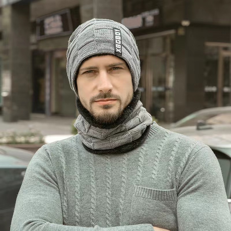 Winter Beanie Hats Scarf Set Warm Knit Hat Skull Neck Warmer with Thick Fleece Lined Winter Hat and Scarf for Men Women