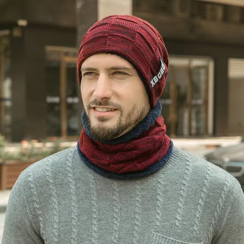 Winter Beanie Hats Scarf Set Warm Knit Hat Skull Neck Warmer with Thick Fleece Lined Winter Hat and Scarf for Men Women