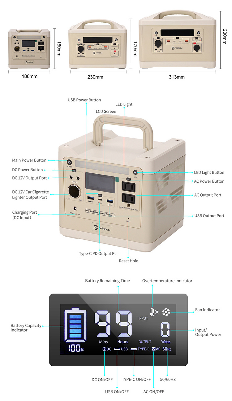 Solar Generator Solar Mobile Charger Power Bank Portable Power Station 1200wh Solar Panel Lifepo4 MPPT AC & DC & USB 1200w 2400w