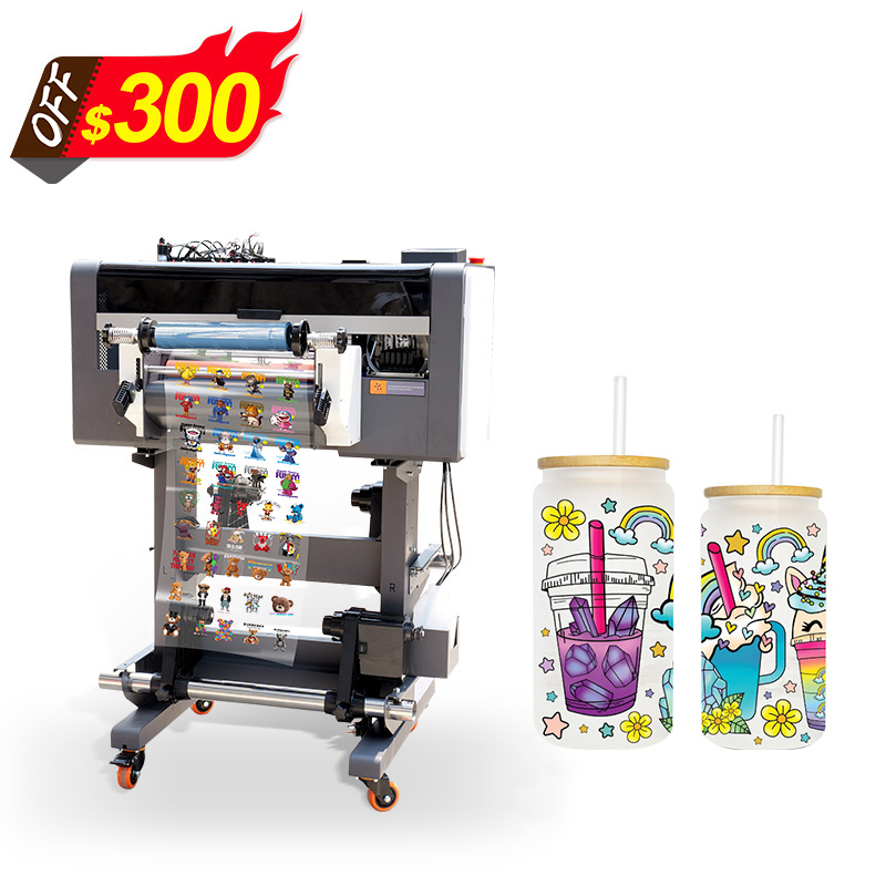 New UV DTF A and B Film Sticker AB Crystal Label Roll to Roll Metallic glue 30cm printer Varnish printing machine