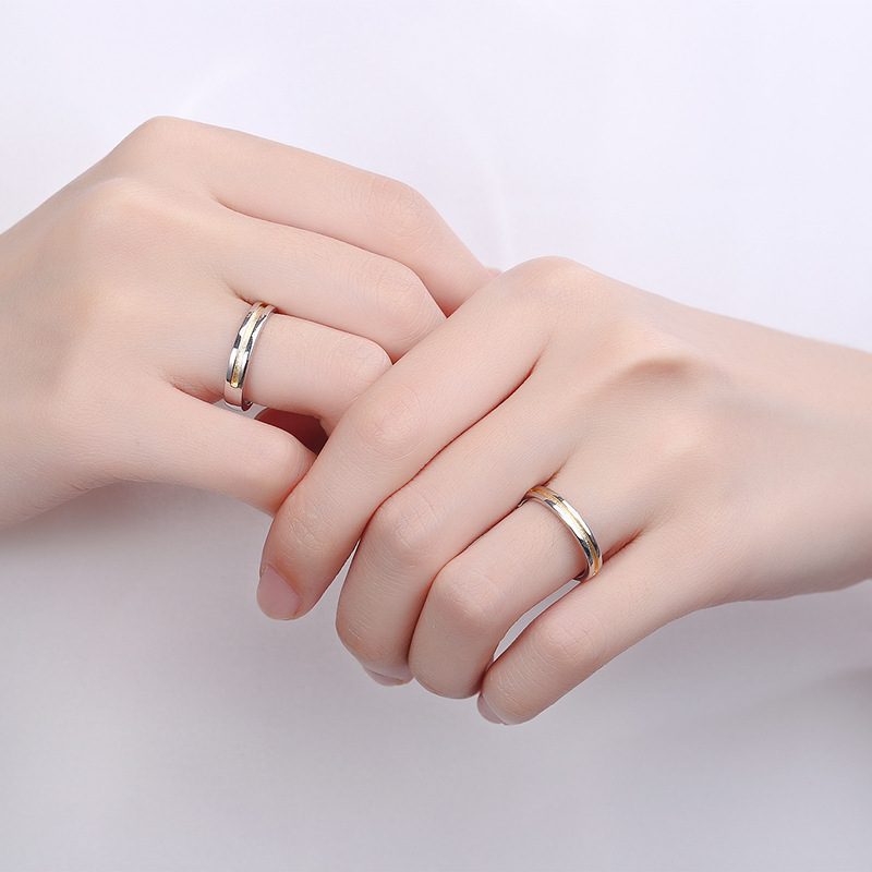 Rainbowking s925 sterling silver a meter of sunshine couples ring a pair of simple long-distance love ring fine jewelry rings