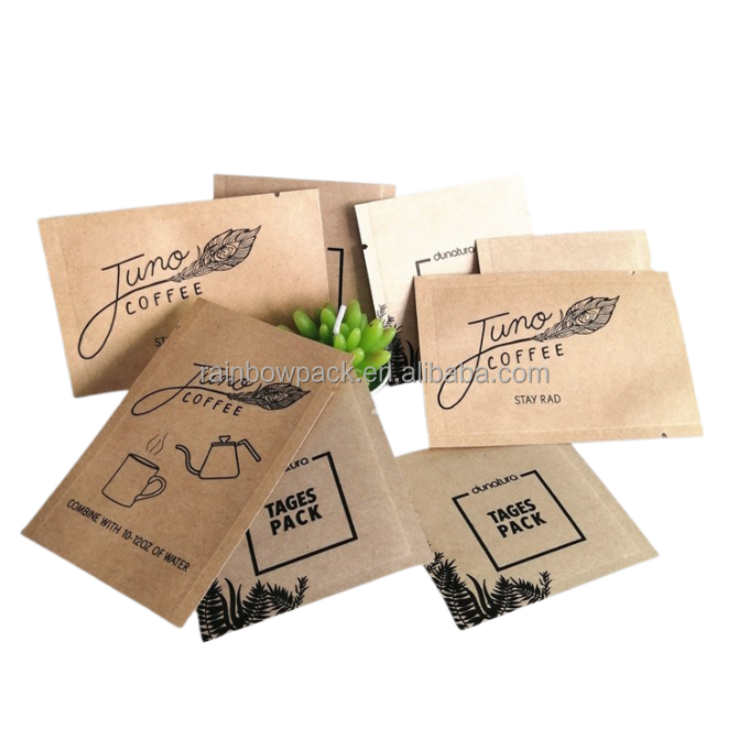 Custom Printed Biodegradable Dry Waterproof Kraft Paper Food Packaging Coffee Bag With Resealable Ziplock For Coffee Tea Packet