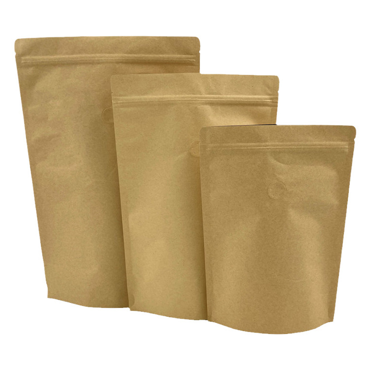 Factory Supplied Brown Kraft Stand up Biodegradable Doypack Digital Printing Resealable Kraft Paper Bag with Valve