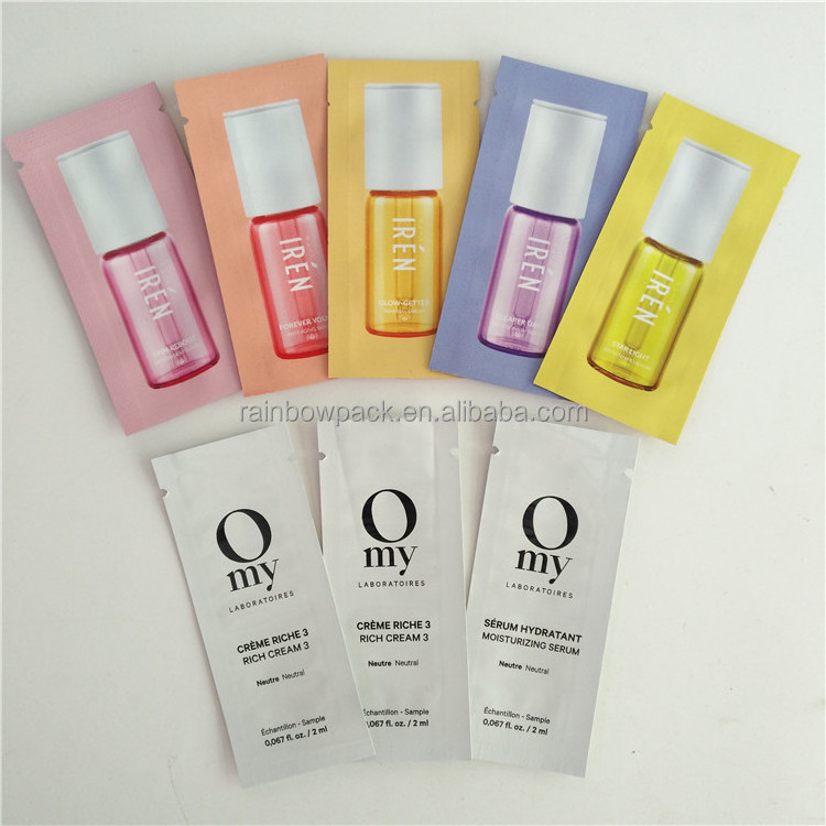 custom printed 2 ml 3ml 10ml cosmetic mylar foil sample packaging bags skin care sachet packet