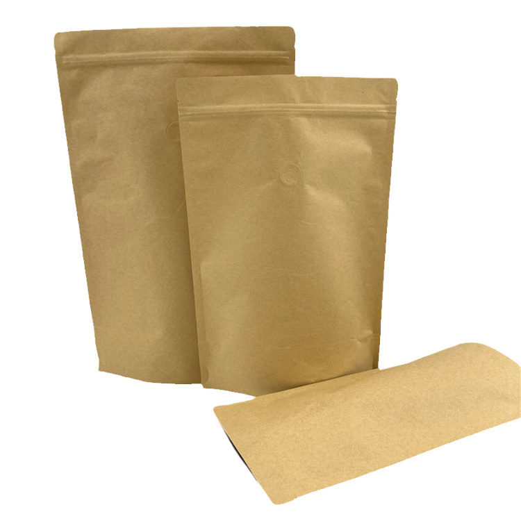 Factory Supplied Brown Kraft Stand up Biodegradable Doypack Digital Printing Resealable Kraft Paper Bag with Valve