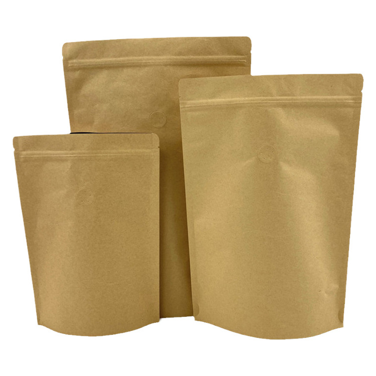 Factory Supplied Brown Kraft Stand up Biodegradable Doypack Digital Printing Resealable Kraft Paper Bag with Valve