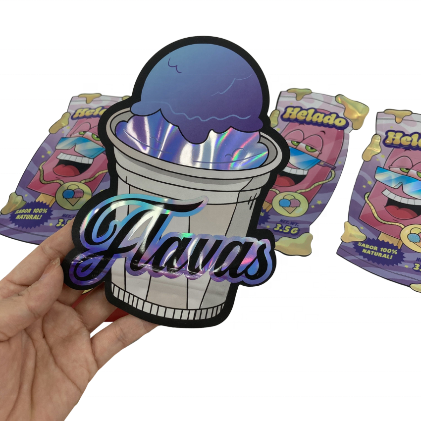 Custom Printed Matte Soft Touch Bag 3.5g Mylar Bags Inside Printed Holographic Die Cut Mylar Bag