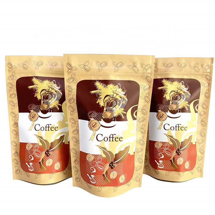 Custom Printed Biodegradable Dry Waterproof Kraft Paper Food Packaging Coffee Bag With Resealable Ziplock For Coffee Tea Packet