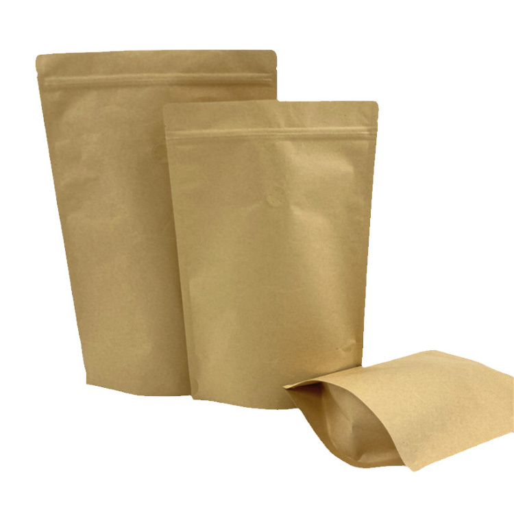 Factory Supplied Brown Kraft Stand up Biodegradable Doypack Digital Printing Resealable Kraft Paper Bag with Valve