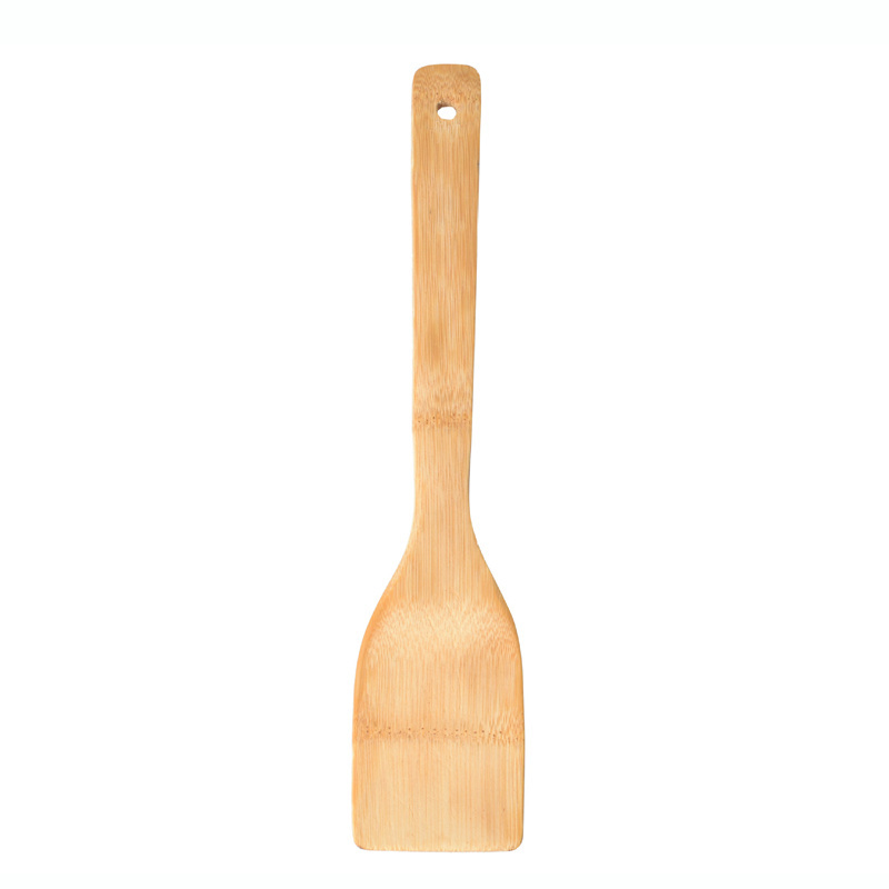 eco friendly handmade flat 30cm long handle bamboo spoon scraper spatula utensil wooden kitchen tools for cooking