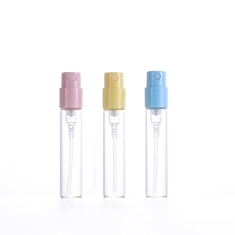 portable colorful pink yellow green purple blue head 1ml 1.5ml 1.8ml 2.5ml empty sample glass mini spray bottles for perfume