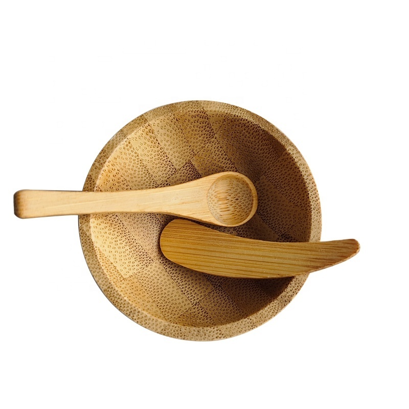 handmade eco friendly DIY cosmetic masking mixing tools mini wooden bamboo bowl set with bamboo spatula, spoon