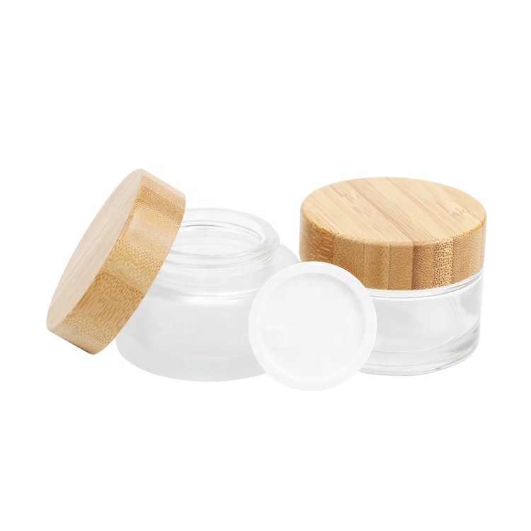 Top Quality Refillable 30ml 50ml 100ml Cosmetics Packaging Face Cream Containers Empty Bamboo Glass Jar