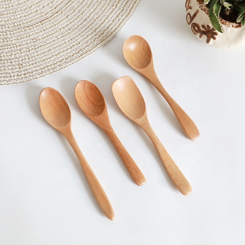 various size eco friendly degradable beech wood serving spoons mini spoon nature wooden spoon for coffee, tea