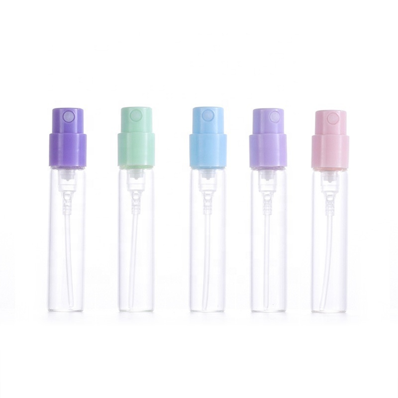 portable colorful pink yellow green purple blue head 1ml 1.5ml 1.8ml 2.5ml empty sample glass mini spray bottles for perfume