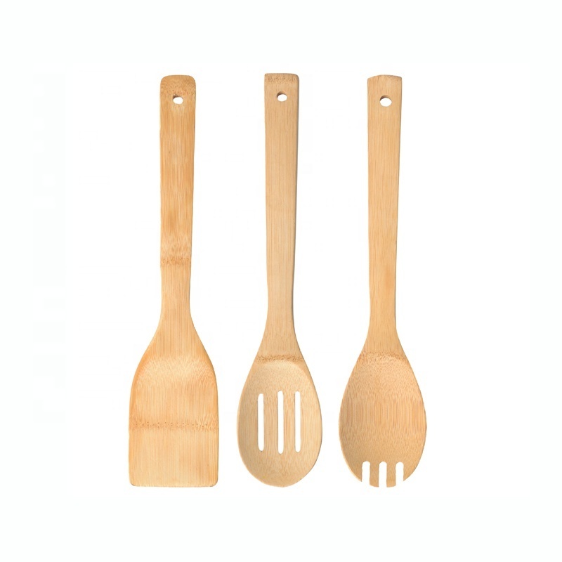 eco friendly handmade flat 30cm long handle bamboo spoon scraper spatula utensil wooden kitchen tools for cooking