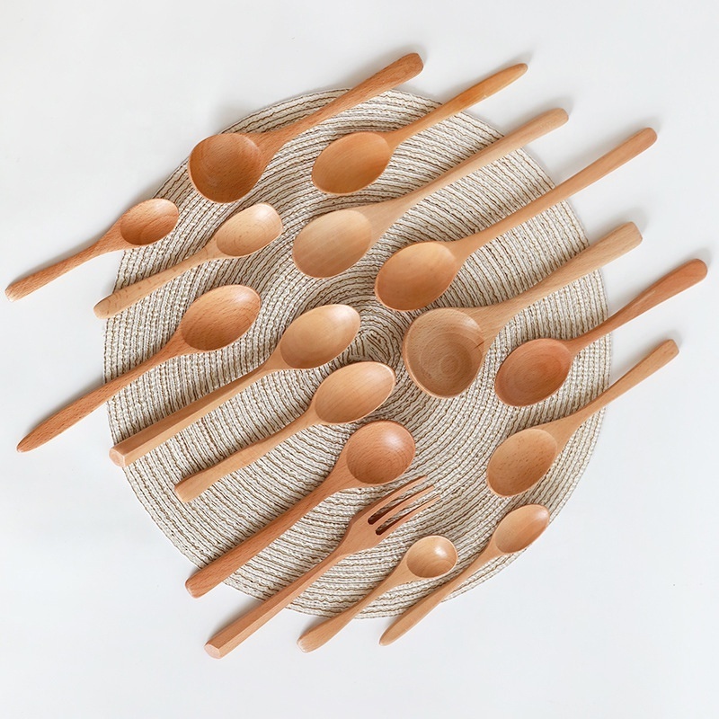 various size eco friendly degradable beech wood serving spoons mini spoon nature wooden spoon for coffee, tea