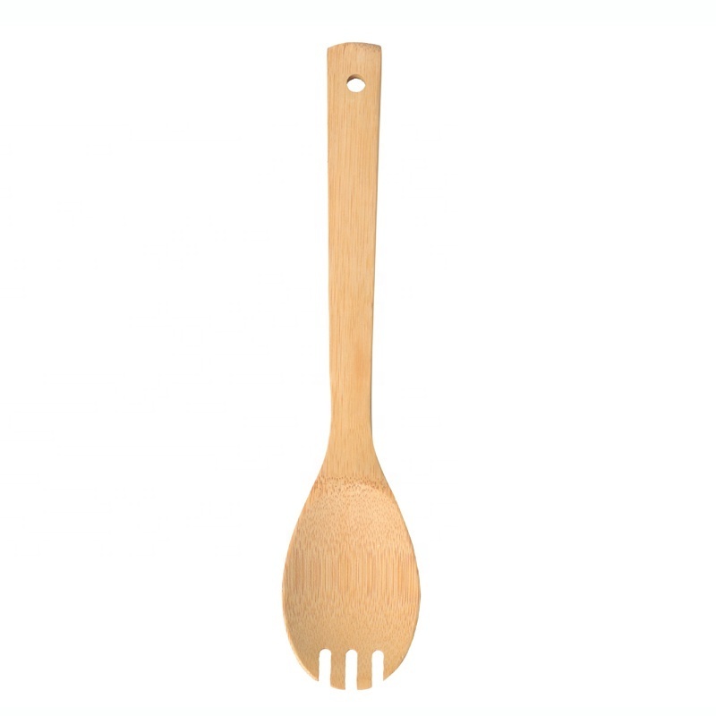 eco friendly handmade flat 30cm long handle bamboo spoon scraper spatula utensil wooden kitchen tools for cooking