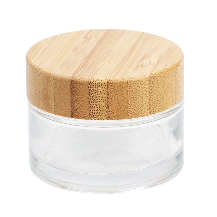 Top Quality Refillable 30ml 50ml 100ml Cosmetics Packaging Face Cream Containers Empty Bamboo Glass Jar