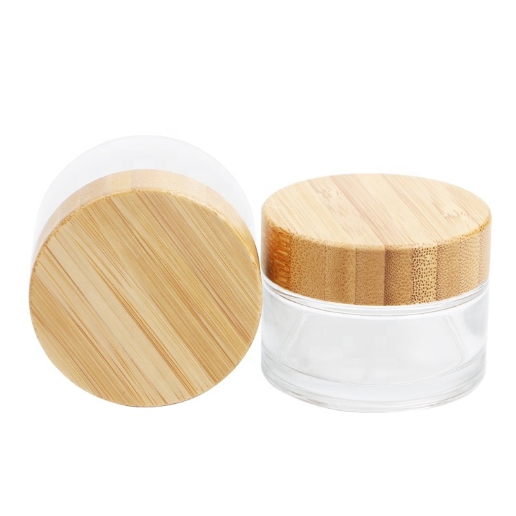 Top Quality Refillable 30ml 50ml 100ml Cosmetics Packaging Face Cream Containers Empty Bamboo Glass Jar