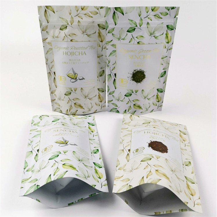 Custom Zip Packaging Bag Pouch Foil Lined Plastic Food Packing Leaf Herbal Tea Bags