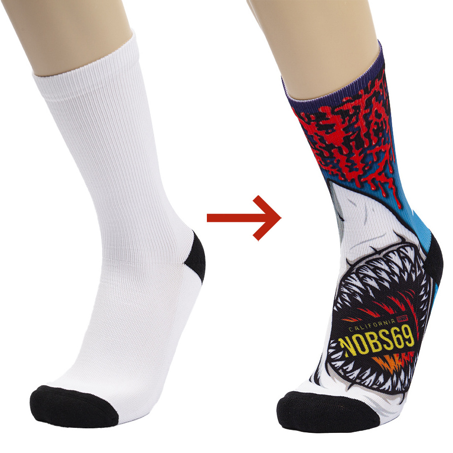 Wholesale plain white polyester sublimated blank socks printed blank custom designer sublimation socks