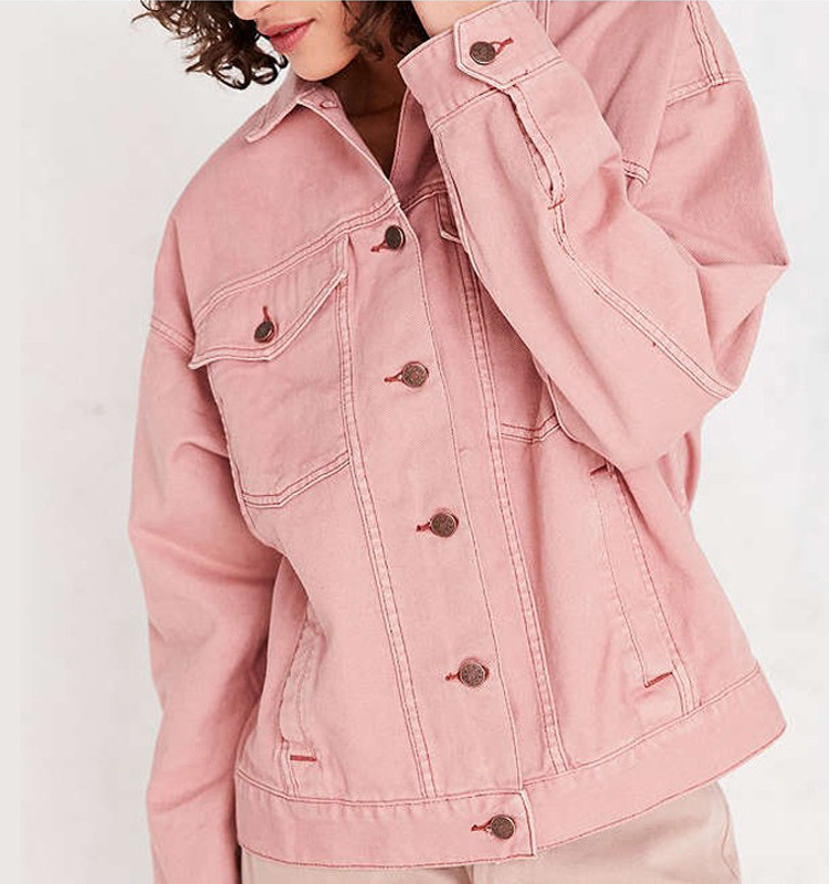 Bulk Wholesale Custom Plain Blank Pink Jeans Denim Jacket Women