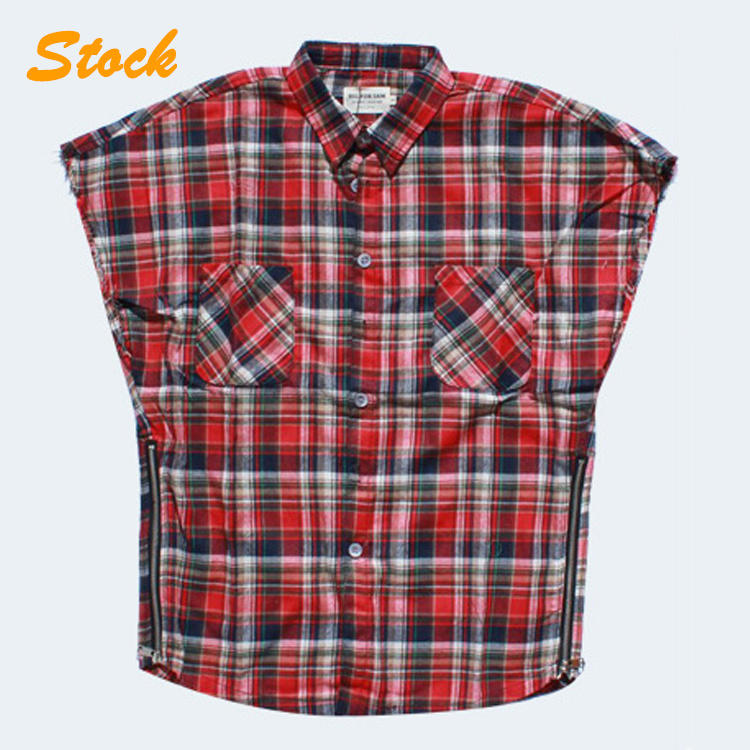 Man Red Double Pockets High Quality Flannel Checked Shirts