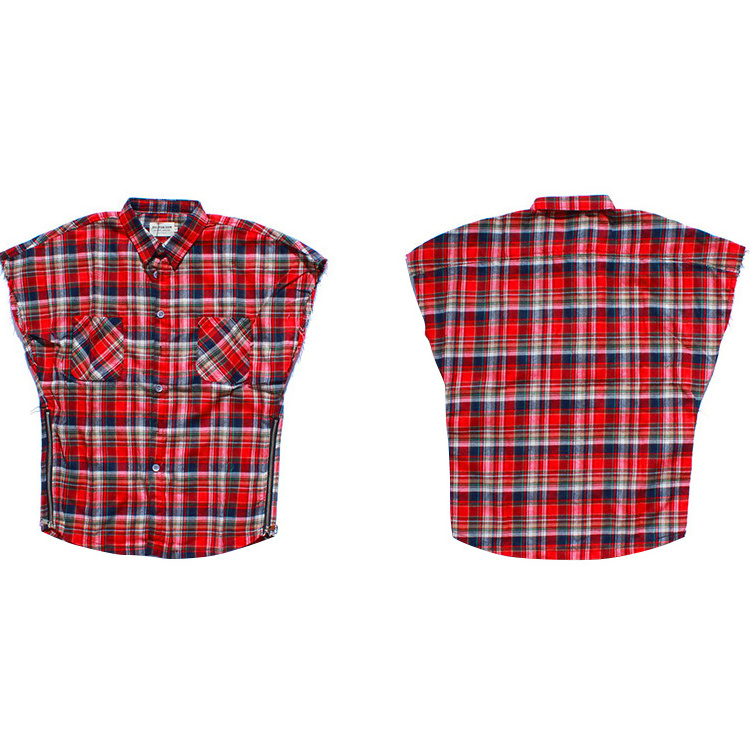 Man Red Double Pockets High Quality Flannel Checked Shirts