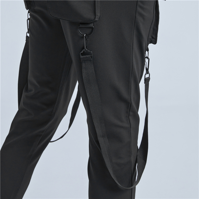 Side Zipper Pockets Ribbons Taped Men Harem Cargo Jogger Pants