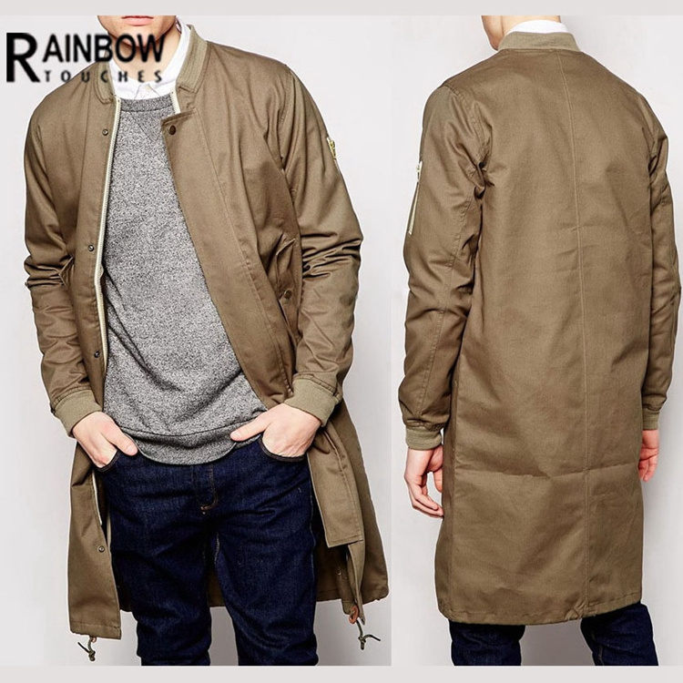 OEM Twill Fabric Longline Parka Bomber Jacket Men