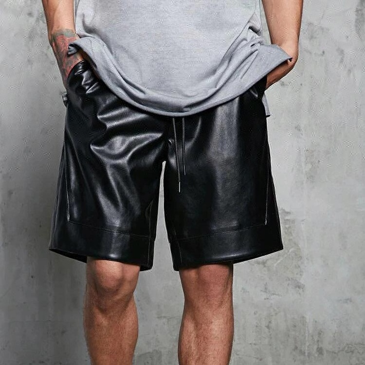 Custom Mens Bermuda Leather Shorts With Drawstring