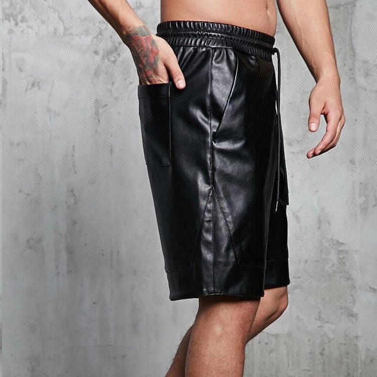 Custom Mens Bermuda Leather Shorts With Drawstring