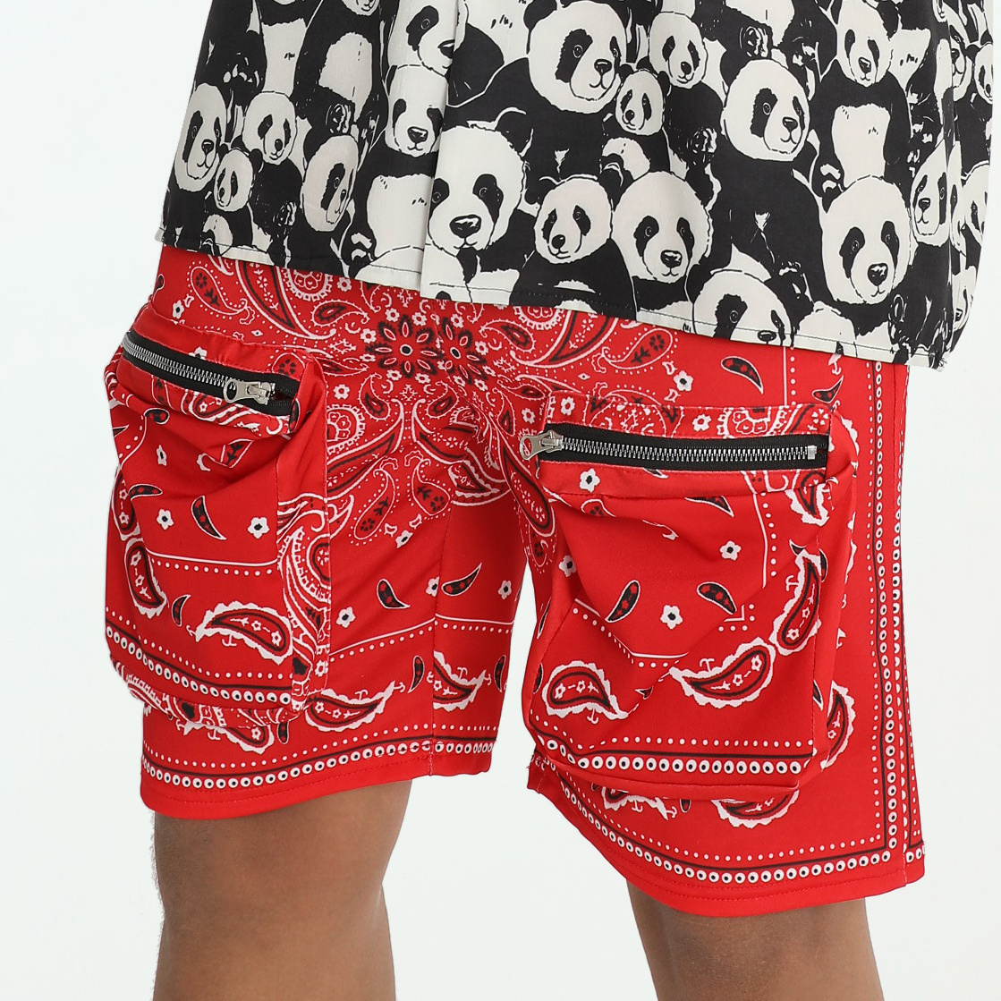 Custom Streetwear Zipper Pocket Paisley Bandana Cargo Shorts Men