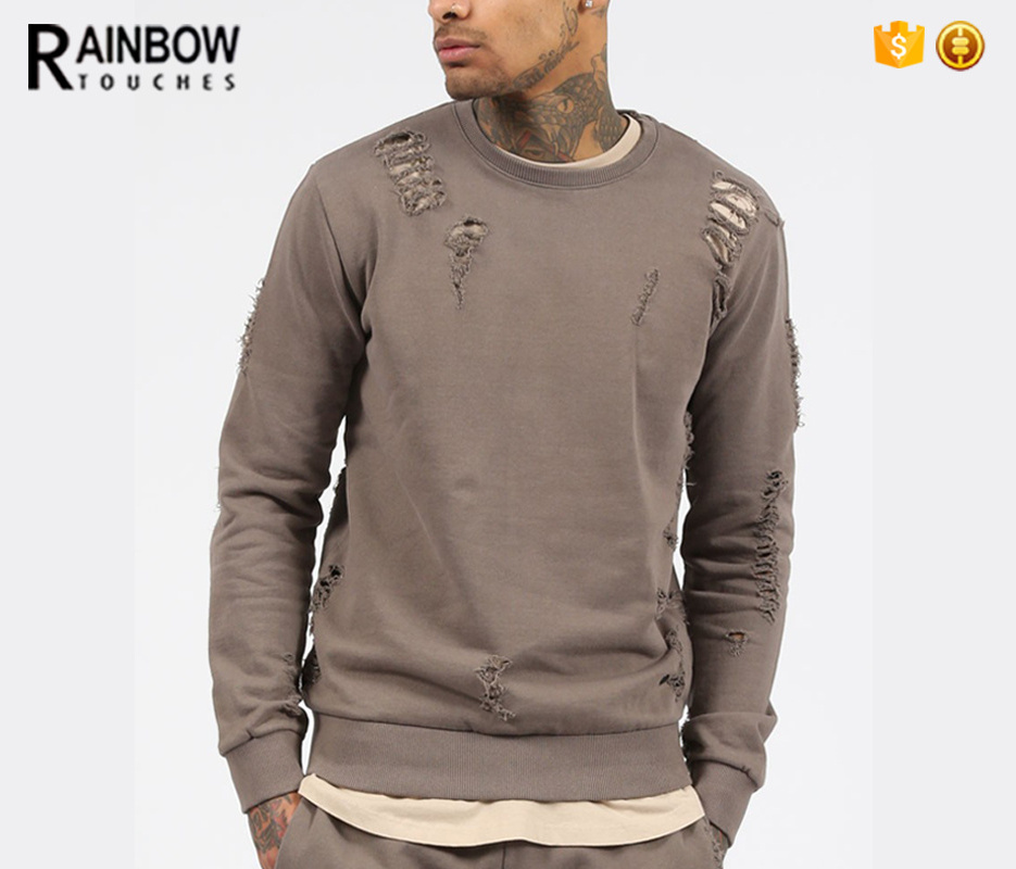 Wholesale Custom Men Vintage Distressed French Terry Crewneck Sweatshirt