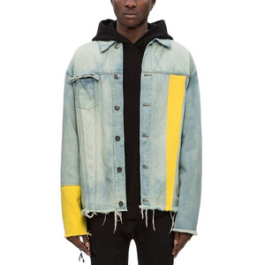 Clothing Suppliers  Men Vintage Yellow Sleeve Slight Distressed Denim Jacket Men