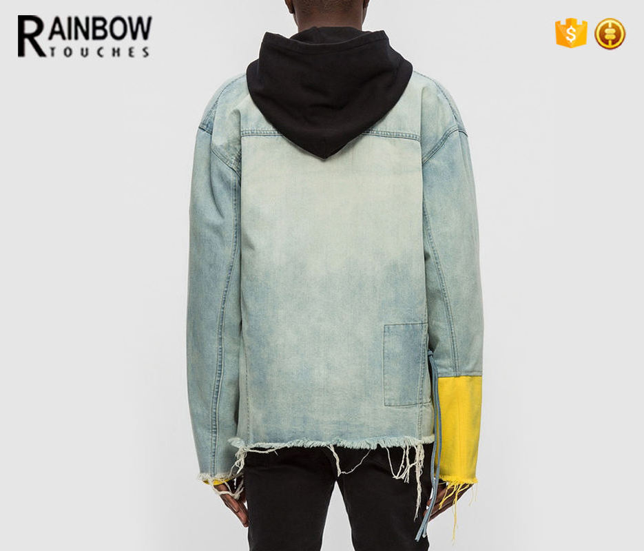 Clothing Suppliers  Men Vintage Yellow Sleeve Slight Distressed Denim Jacket Men