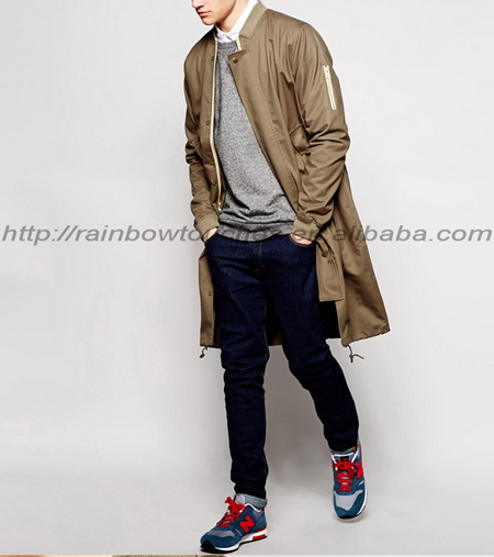 OEM Twill Fabric Longline Parka Bomber Jacket Men