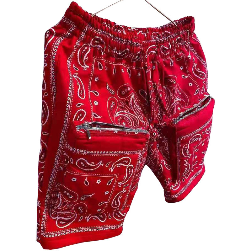 Custom Streetwear Zipper Pocket Paisley Bandana Cargo Shorts Men