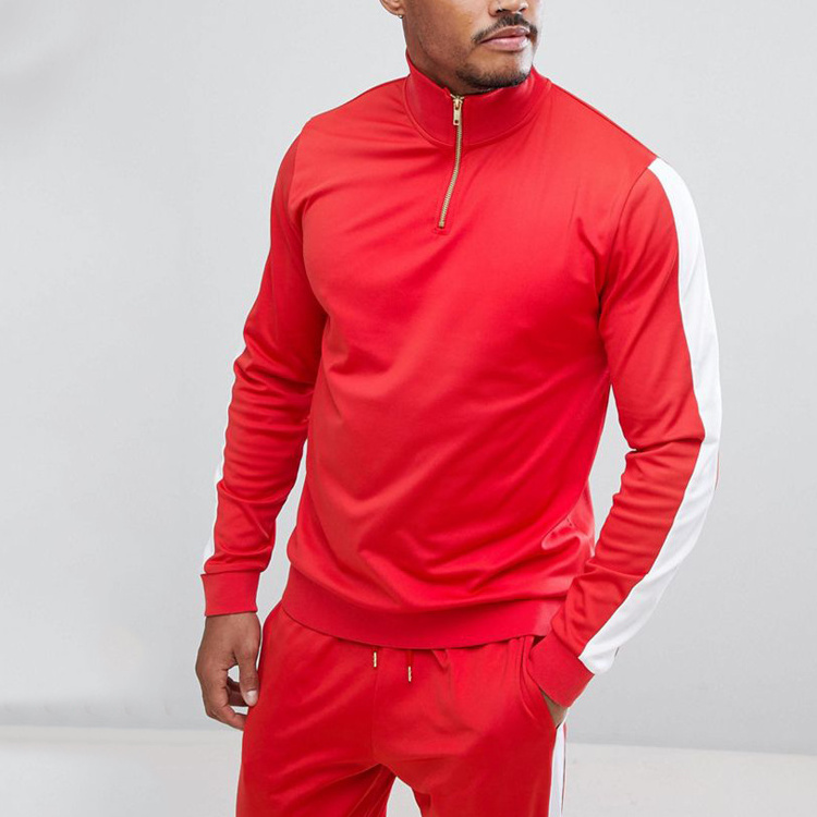 Wholesale Men Polyester Sport Contrast Plain Tracksuit With Stripe Sweatsuits